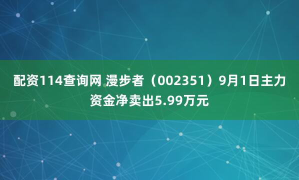 配资114查询网 漫步者（002351）9月1日主力资金净卖出5.99万元